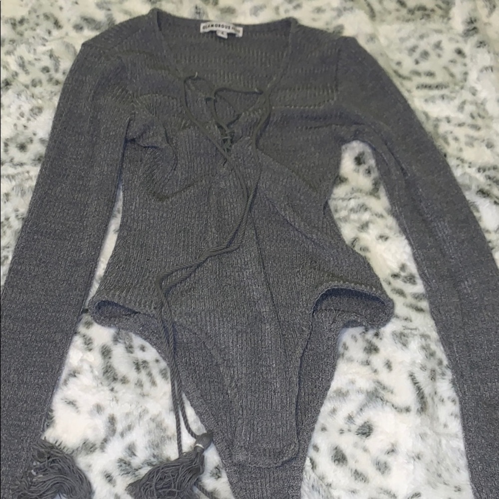 Grey Lace Up Bodysuit